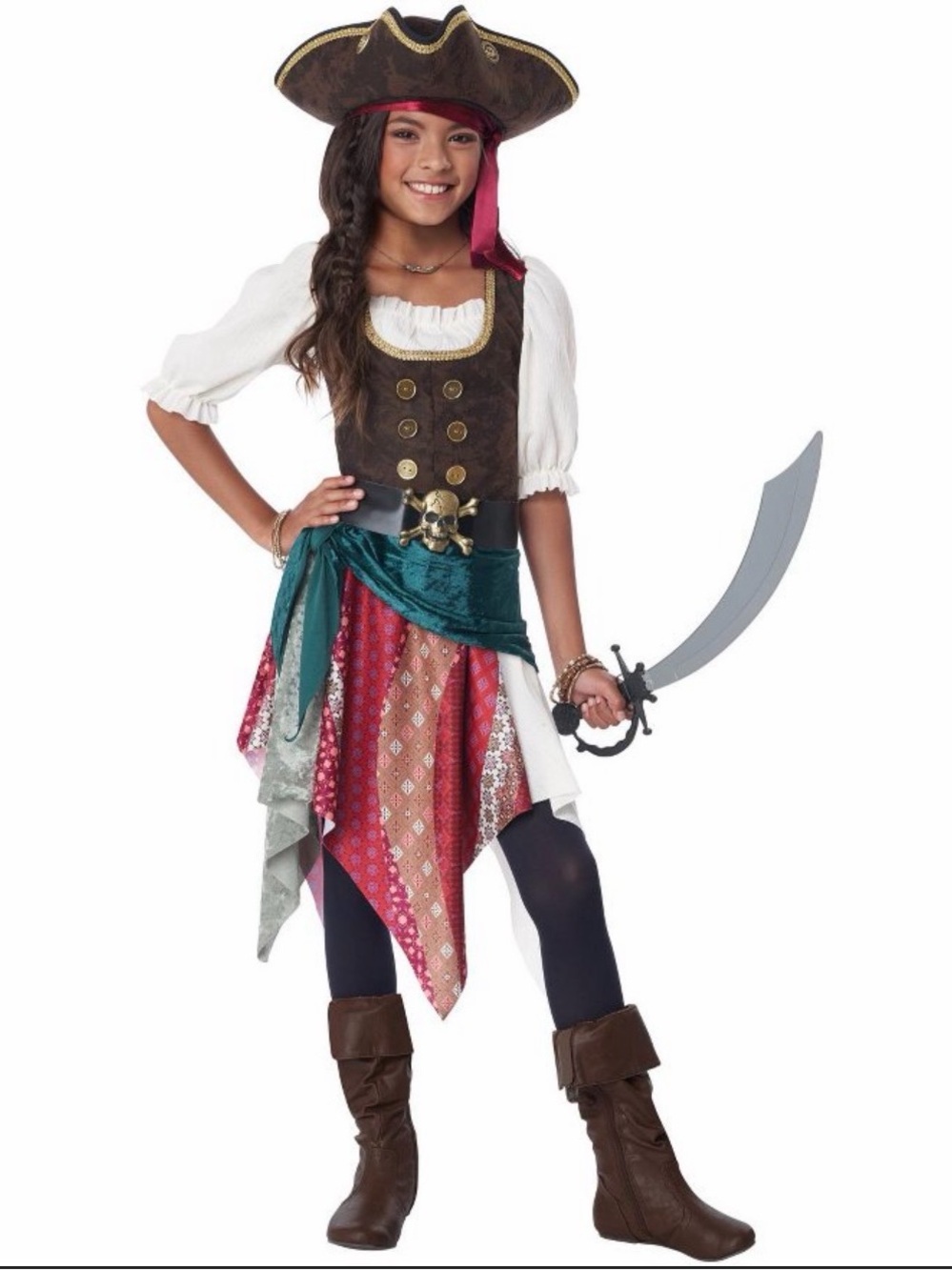 California Costumes Brown/Green/Red/White Girl's Pirate Costume with Hat